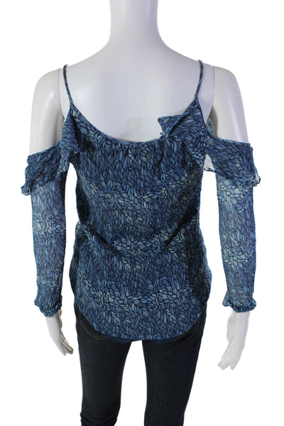 Ramy Brook Womens Silk Long Sleeve V-neck Printed Layer Blouse Blue Size XS