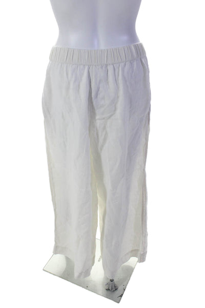 Oysho Womens Slip On Embroidered Mesh Detailed Front Pleated Pants White Size M