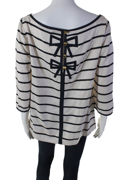 Marc By Marc Jacobs Womens Silk Short Sleeve Striped Blouse White Size 10