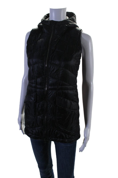 Athleta Womens Double Zip Quilted Hooded Puffer Vest Black Size XXS