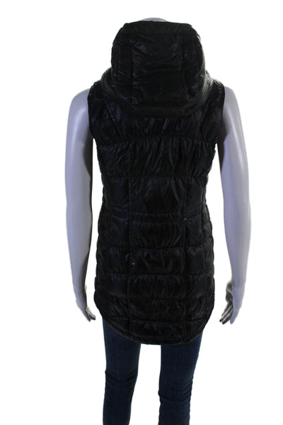 Athleta Womens Double Zip Quilted Hooded Puffer Vest Black Size XXS