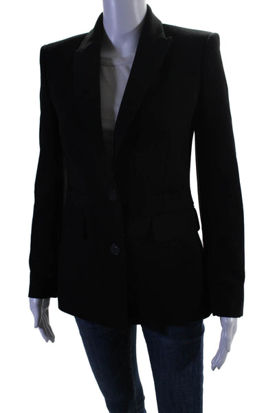 Maje Womens Solid Black Two Button Long Sleeve Lined Blazer Size 36