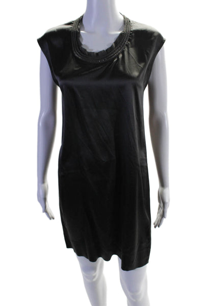 Theory Womens Silk Dark Gray Chain Embellished Sleeveless A-line Dress Size 8