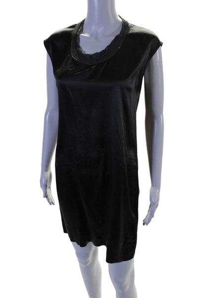 Theory Womens Silk Dark Gray Chain Embellished Sleeveless A-line Dress Size 8