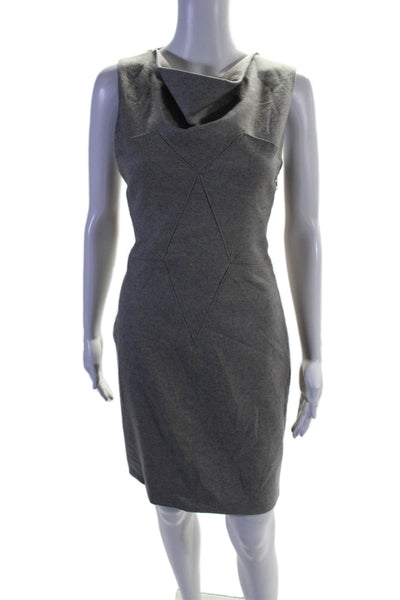 Helmut Lang Womens Wool Gray Drape Neck Zip Detail Sleeveless Shift Dress Size 8