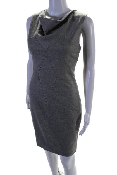 Helmut Lang Womens Wool Gray Drape Neck Zip Detail Sleeveless Shift Dress Size 8