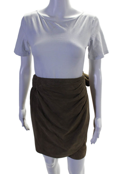 Vakko Womens Suede Leather Brown Lined Mini Wrap Skirt Size S