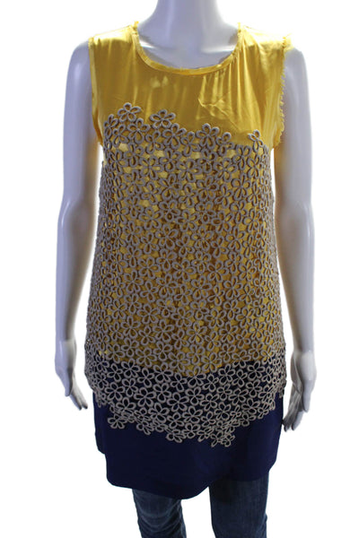 3.1 Phillip Lim Womens Silk Yellow Blue Embroidered Tunic Blouse Top Size 2