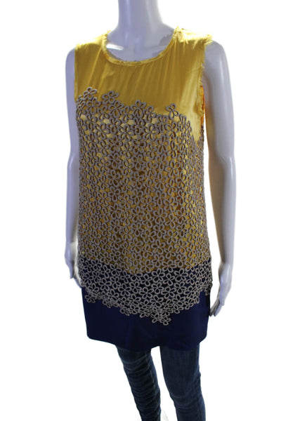 3.1 Phillip Lim Womens Silk Yellow Blue Embroidered Tunic Blouse Top Size 2