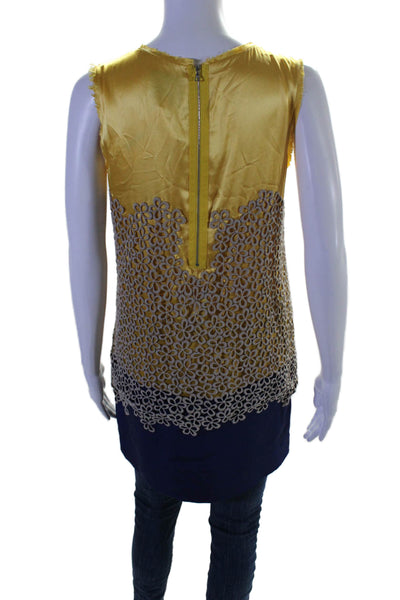 3.1 Phillip Lim Womens Silk Yellow Blue Embroidered Tunic Blouse Top Size 2