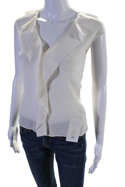 Paul Smith Womens Silk V-Neck Sleeveless Zip Up Blouse Top Cream Size 38