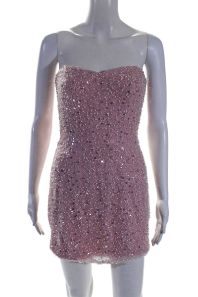 Dress the Population Womens Pink Beaded Sequins Strapless Mini Dress Size S