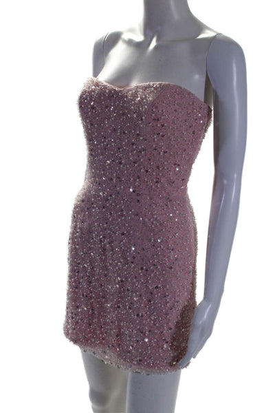 Dress the Population Womens Pink Beaded Sequins Strapless Mini Dress Size S