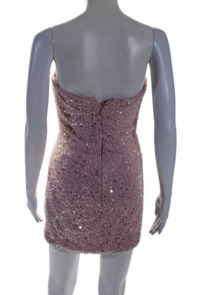 Dress the Population Womens Pink Beaded Sequins Strapless Mini Dress Size S