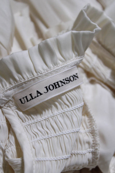 Ulla Johnson Women's Round Neck Ruffle Long Sleeves Smocked Blouse Cream Size 2