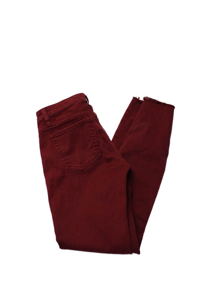 IRO Women's Midrise Five Pockets Distress Skinny Jeans Pants Burgundy Size 25