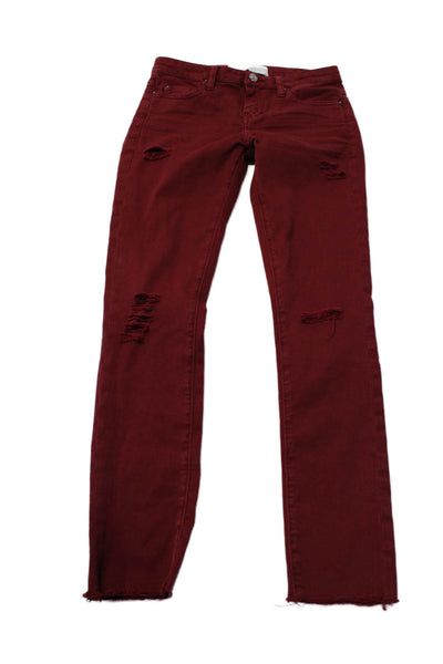 IRO Women's Midrise Five Pockets Distress Skinny Jeans Pants Burgundy Size 25