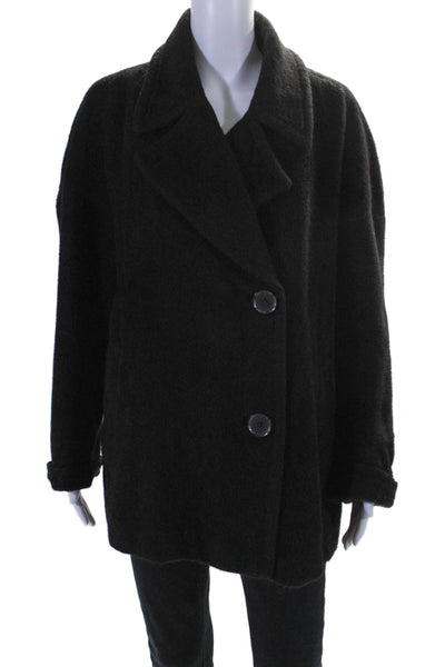 Hilary Radley Womens Two Button Notched Lapel Alpaca Jacket Black Size 16