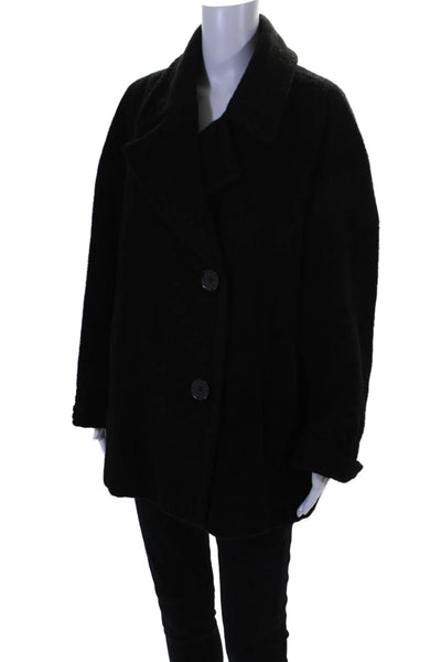 Hilary Radley Womens Two Button Notched Lapel Alpaca Jacket Black Size 16