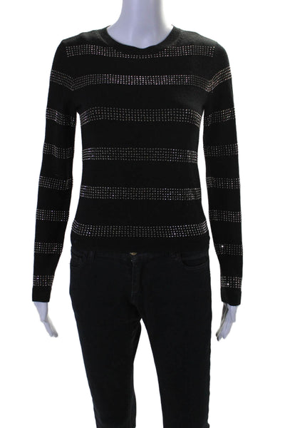 Alice + Olivia Womens Wool Ribbed Beaded Long Sleeve Top Black Size XS