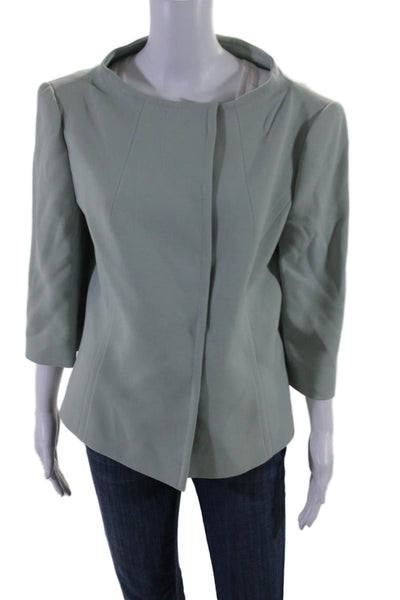 Escada Womens Button Front 3/4 Sleeve Scoop Neck Jacket Green Wool Size IT 42