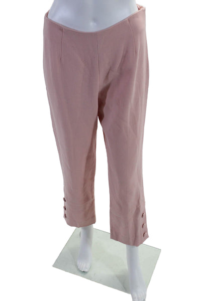 Lela Rose Womens Mid Rise Three Button Trim Straight Leg Pants Pink Wool Size 6