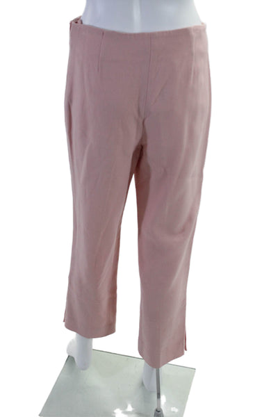 Lela Rose Womens Mid Rise Three Button Trim Straight Leg Pants Pink Wool Size 6