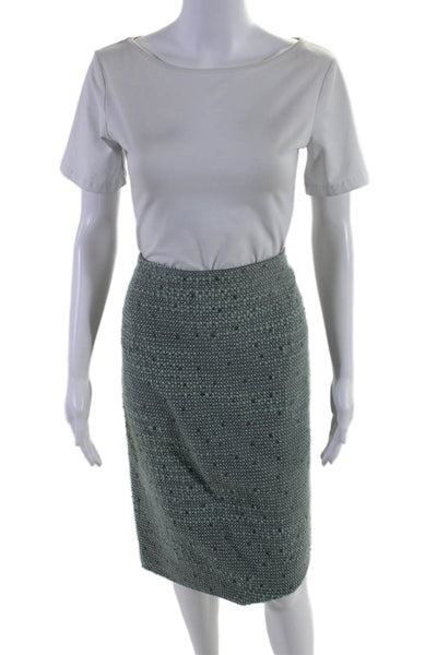 Escada Womens Back Zip Knee Length Pencil Skirt Green Gray Wool Size IT 42