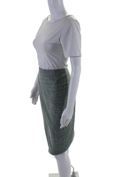 Escada Womens Back Zip Knee Length Pencil Skirt Green Gray Wool Size IT 42