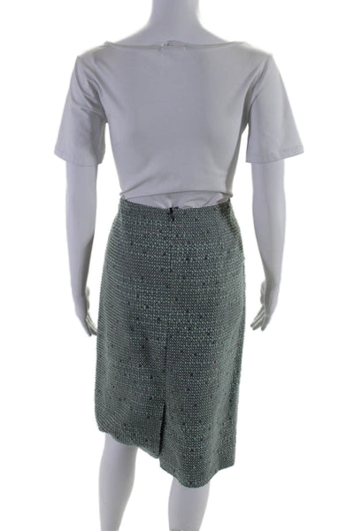 Escada Womens Back Zip Knee Length Pencil Skirt Green Gray Wool Size IT 42