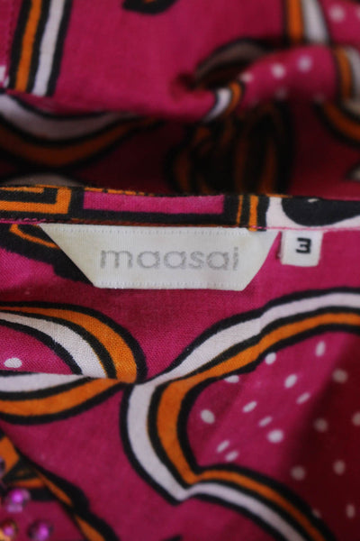 Maasai Womens Floral Geometric Print Long Sleeves Dress Pink Orange Cotton Size