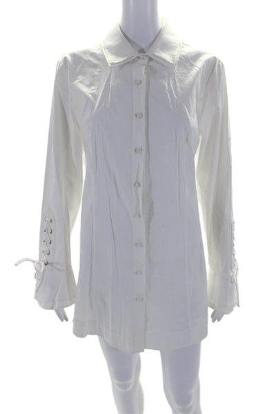 Zelda Womens Long Sleeves Crew Neck Button Down Shirt Dress White Cotton Size 10