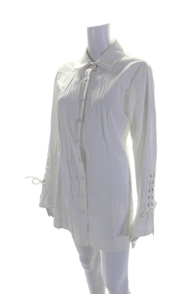 Zelda Womens Long Sleeves Crew Neck Button Down Shirt Dress White Cotton Size 10