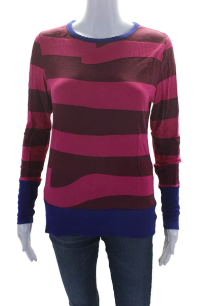 Agatha Ruiz De La Prada Womens Striped Long Sleeves Sweater Pink Blue Size Small