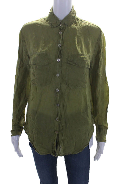 Bashara Lesser Womens Long Sleeves Button Down Shirt Green Size Extra Small