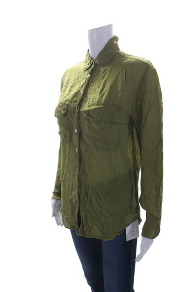 Bashara Lesser Womens Long Sleeves Button Down Shirt Green Size Extra Small