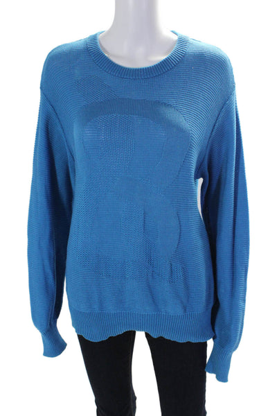 Pierre Balmain Womens Round Neck Long Sleeve Pullover Sweater Top Blue Size M