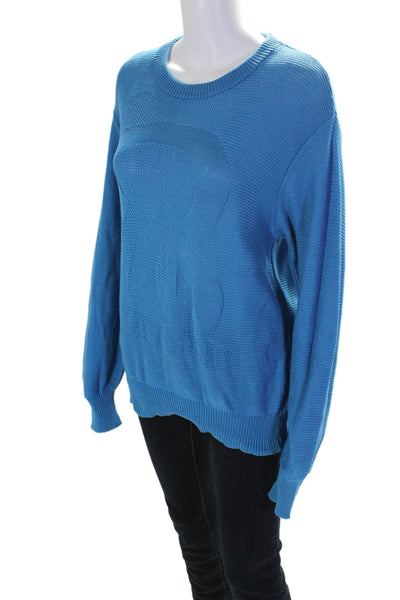 Pierre Balmain Womens Round Neck Long Sleeve Pullover Sweater Top Blue Size M