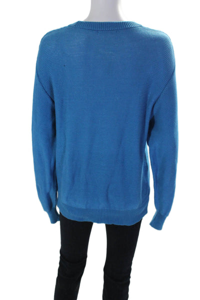 Pierre Balmain Womens Round Neck Long Sleeve Pullover Sweater Top Blue Size M