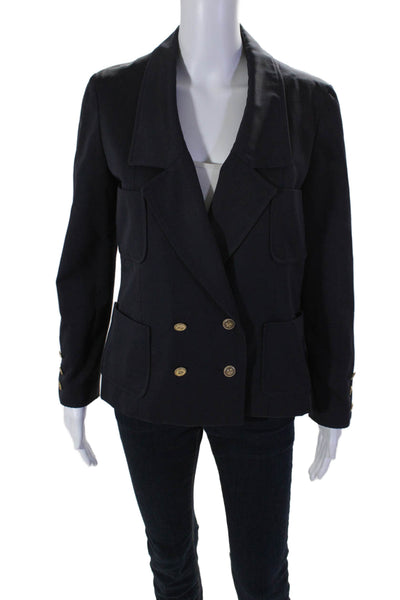 Chanel Boutique Womens Collared Double Breasted Blazer Jacket Navy Size 38