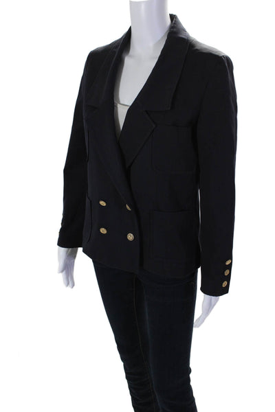 Chanel Boutique Womens Collared Double Breasted Blazer Jacket Navy Size 38