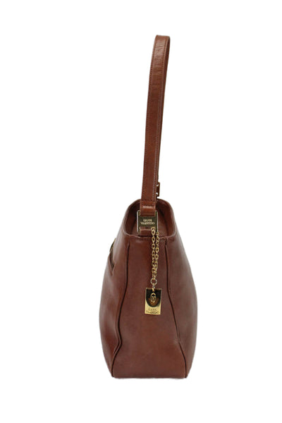 Gianni Valentino Womens Leather One Strap Zip Up Shoulder Bag Handbag Brown