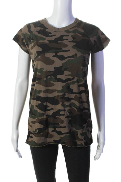 Nili Lotan Womens Short Sleeve Scoop Neck Camouflage Tee Shirt Brown Size Small