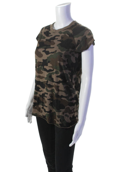 Nili Lotan Womens Short Sleeve Scoop Neck Camouflage Tee Shirt Brown Size Small