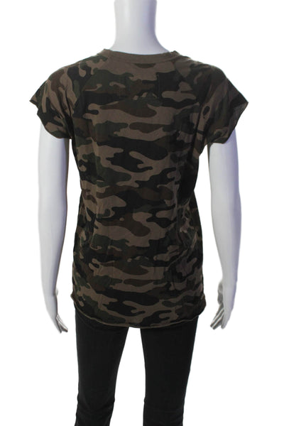 Nili Lotan Womens Short Sleeve Scoop Neck Camouflage Tee Shirt Brown Size Small