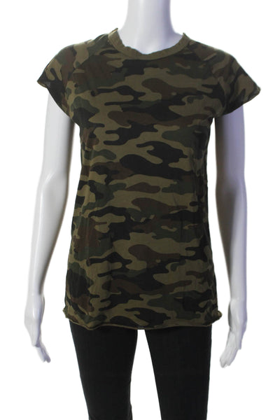 Nili Lotan Womens Short Sleeve Scoop Neck Camouflage Tee Shirt Green Size Small