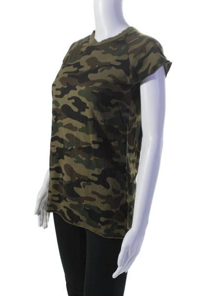 Nili Lotan Womens Short Sleeve Scoop Neck Camouflage Tee Shirt Green Size Small