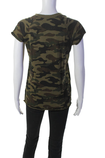 Nili Lotan Womens Short Sleeve Scoop Neck Camouflage Tee Shirt Green Size Small