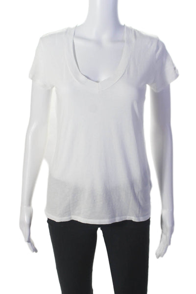 Standard James Perse Womens Short Sleeve V Neck Rose Back Tee Shirt White Size 2