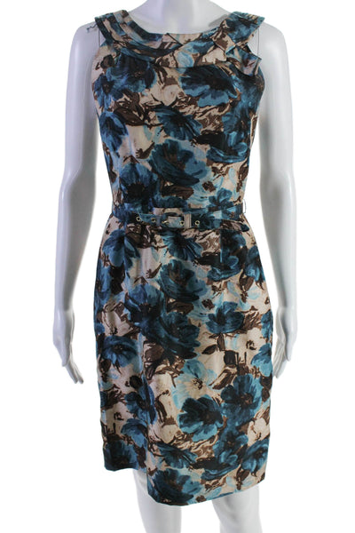 Kate Spade New York Womens Silk Floral Print Belted Dress Blue Brown Size 2